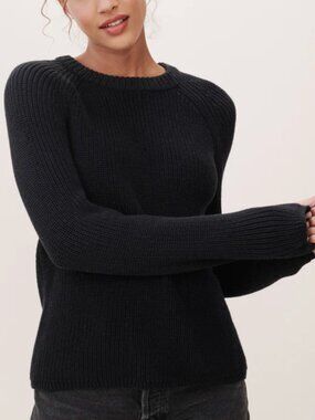 Jenni Kayne Cotton Fisherman Sweater in Black Sz M